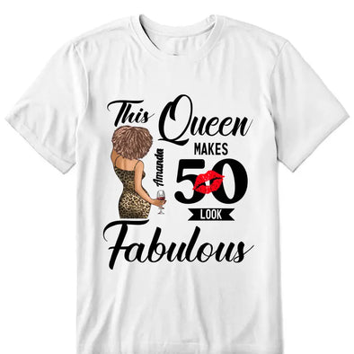 This Queen Makes 50 Look Fabulous Leopard T-Shirt, 50th Birthday Ideas Cotton Shirt