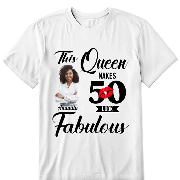 Personalized Photo This Queen Makes 50 Look Fabulous Shirt, Leopard Birthday Queen Shirt, Birthday Gift For Women Girls, Birthday Gift For Mom