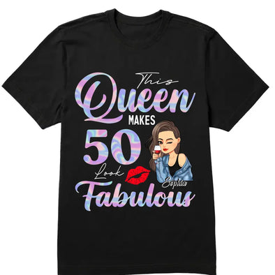 Custom 50th Birthday Shirt For Women, 50 Years Old Birthday Shirt, Personalized Birthday Gift, Stepping Into My 50th Birthday Like A Queen