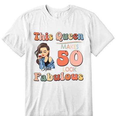 This Queen makes 50 look Fabulous 50th Birthday T-Shirt, 50 & Fabulous Birthday Shirt,Hello 50 Shirt,50th Birthday Shirt,Birthday Queen Shirt