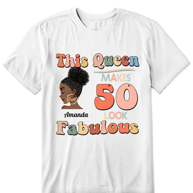 This Queen makes 50 look Fabulous 50th Birthday T-Shirt, 50 & Fabulous Birthday Shirt,Hello 50 Shirt,50th Birthday Shirt,Birthday Queen Shirt