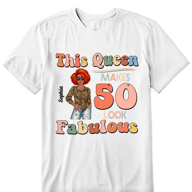 This Queen makes 50 look Fabulous 50th Birthday T-Shirt, 50 & Fabulous Birthday Shirt,Hello 50 Shirt,50th Birthday Shirt,Birthday Queen Shirt