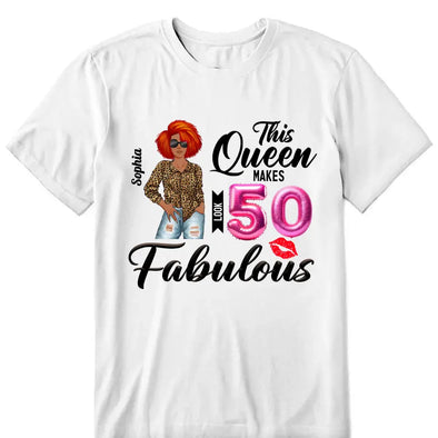 This Queen makes 50 look Fabulous 50th Birthday T-Shirt, Personalized A Queen Was Born Birthday Women, Birthday T Shirts, Custom Name Custom Date Birthday Shirt