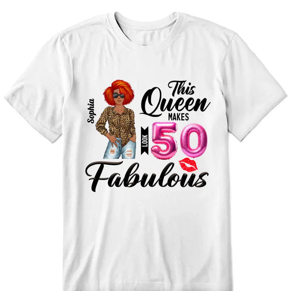 This Queen makes 50 look Fabulous 50th Birthday T-Shirt, Personalized A Queen Was Born Birthday Women, Birthday T Shirts, Custom Name Custom Date Birthday Shirt