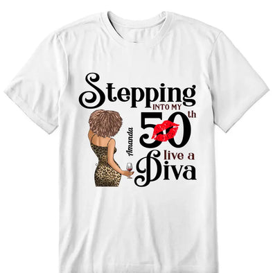 Stepping Into My 50th Birthday Like A Diva, Turning 50 Shirt, 50th Birthday Shirts For Her