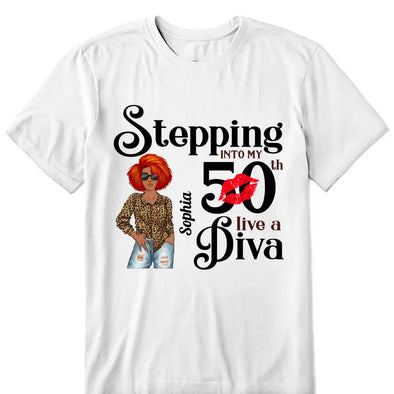 Stepping Into My 50th Birthday Like A Diva, Turning 50 Shirt, 50th Birthday Shirts For Her