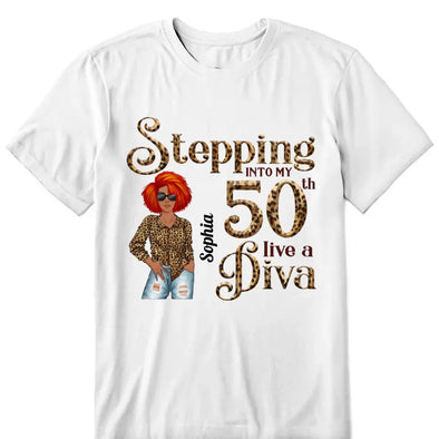 Stepping Into My 50th Birthday Like A Diva, Custom Birthday Shirts, Gifts For Women Turning 50