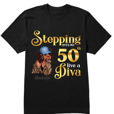 Stepping into my 50th birthday live a Diva Shirt, 50th Birthday Shirt For Women, 50 Years Old Birthday Shirt, 50th Birthday shirt, Birthday Shirt, Birthday Queen Shirt