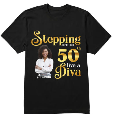 Custom Birthday Queen Shirt, Stepping into my 50th birthday live a Diva Shirt, 50th Birthday Shirt For Women, 50 Years Old Birthday Shirt, 50th Birthday shirt, Birthday Shirt,