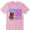 Personalized Birthday Gift, Stepping into my 50th birthday live a Diva Shirt, 50th Birthday shirt, This Queen Makes 50 Look Fabulous, Birthday Girl, 50 Birthday Women
