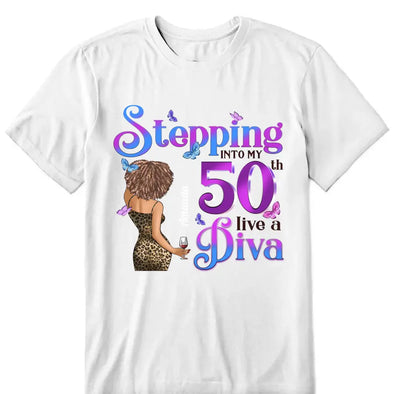 This Queen Makes 50 Look Fabulous, Personalized Birthday Gift, Stepping into my 50th birthday live a Diva Shirt, 50th Birthday shirt,  Birthday Girl, 50 Birthday Women