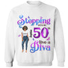 Custom 50th Birthday Shirt, Stepping Into My 50th Birthday Live A Diva Shirt, Custom 50th Birthday Shirt For Women, 50 Years Old Birthday Shirt, Personalized Birthday Gift, Birthday Girl, 50 Birthday Women