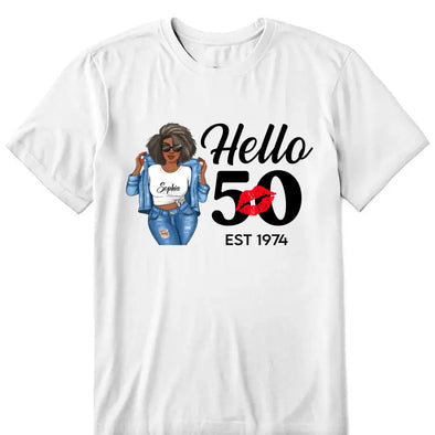 Personalized Hello 50th Birthday Shirts, Custom Birthday Shirts, Turning 50 Shirt, Gifts For Women Turning 50, 50 And Fabulous Shirt, 1974 Shirt