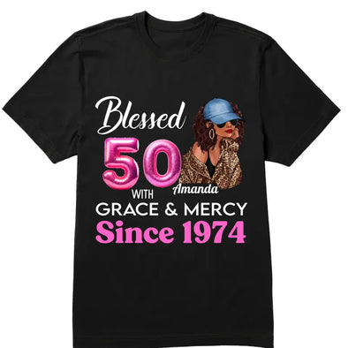 Blessed 50th Grace and Mercy Since 1974 Shirt, Hello 50 Shirt , 50th Birthday Gift for Women , 50th Birthday Gift