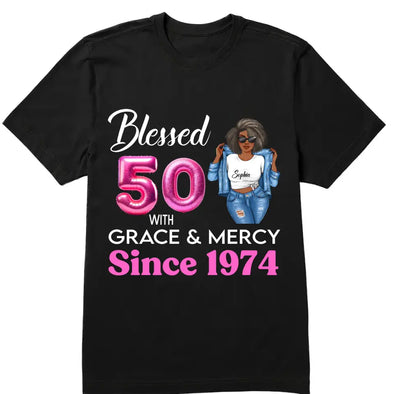 Blessed 50th Grace and Mercy Since 1974 Shirt, Hello 50 Shirt , 50th Birthday Gift for Women , 50th Birthday Gift