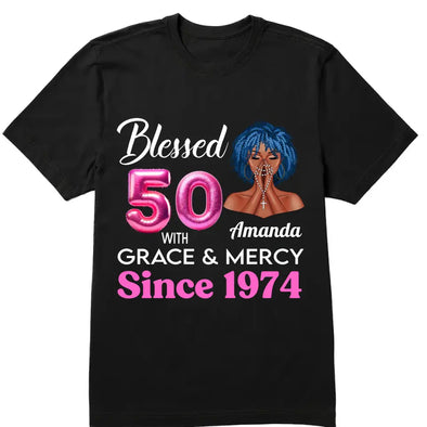 Blessed 50th Grace and Mercy Since 1974 Shirt, Hello 50 Shirt , 50th Birthday Gift for Women , 50th Birthday Gift