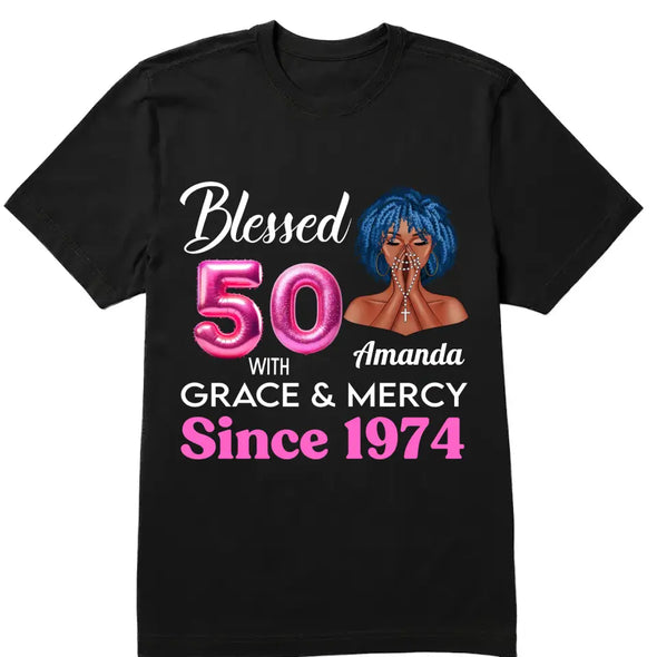 Blessed 50th Grace and Mercy Since 1974 Shirt, Hello 50 Shirt , 50th Birthday Gift for Women , 50th Birthday Gift