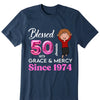 Custom Blessed 50th Grace and Mercy Since 1974 Shirt, Hello 50 Shirt, 50th Birthday Gift for Women , 50th Birthday Gift