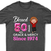 Custom Blessed 50th Grace and Mercy Since 1974 Shirt, Hello 50 Shirt, 50th Birthday Gift for Women , 50th Birthday Gift