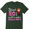 Custom Blessed 50th Grace and Mercy Since 1974 Shirt, Hello 50 Shirt, 50th Birthday Gift for Women , 50th Birthday Gift