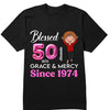 Custom Blessed 50th Grace and Mercy Since 1974 Shirt, Hello 50 Shirt, 50th Birthday Gift for Women , 50th Birthday Gift