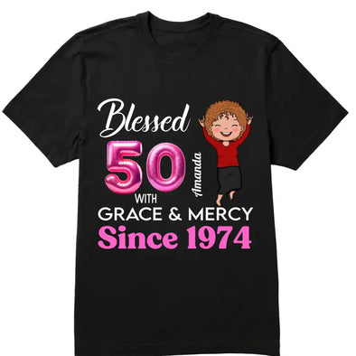 Custom Blessed 50th Grace and Mercy Since 1974 Shirt, Hello 50 Shirt, 50th Birthday Gift for Women , 50th Birthday Gift
