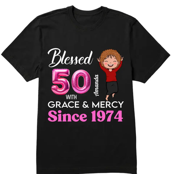 Custom Blessed 50th Grace and Mercy Since 1974 Shirt, Hello 50 Shirt, 50th Birthday Gift for Women , 50th Birthday Gift