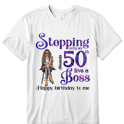 Stepping into my 50th Birthday Like A Boss Shirt, Glitter Bling Birthday Shirt, Women 50th Birthday Shirt, Birthday Boss Shirt