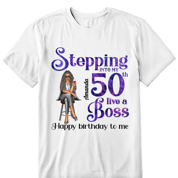 Stepping into my 50th Birthday Like A Boss Shirt, Glitter Bling Birthday Shirt, Women 50th Birthday Shirt, Birthday Boss Shirt