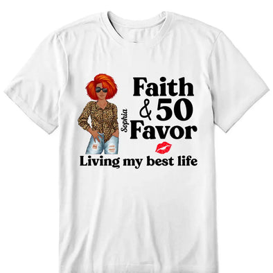 Personalized Faith and 50th Farvor Living My Best Life Shirt, Birthday Women Shirt, Since 1974 Shirt, Birthday Shirt