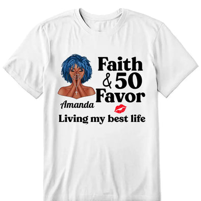 Personalized Faith and 50th Farvor Living My Best Life Shirt, Birthday Women Shirt, Since 1974 Shirt, Birthday Shirt