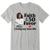 Personalized Photo Faith and 50th Farvor Living My Best Life Shirt, Birthday Women Shirt, Since 1974 Shirt, Birthday Shirt