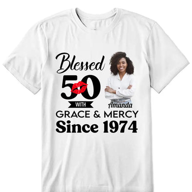 Blessed Grace and Mercy Since 1974 Shirt, Stepping into 50 like a boss, 50th birthday shirt ideas, 50th birthday shirts, 50th birthday shirt ideas for her