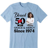 Blessed Grace and Mercy Since 1974 Shirt, Stepping into 50 like a boss, 50th birthday shirt ideas, 50th birthday shirts, 50th birthday shirt ideas for her
