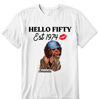 Vintage Customized Hello Fitty Shirt, Custom Birthday Shirt, Stepping Into 50 Like A Boss, 50th Birthday Shirt Ideas, 50th Birthday Shirts, 50th Birthday Shirt Ideas For Her