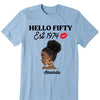 Vintage Customized Hello Fitty Shirt, Custom Birthday Shirt, Stepping Into 50 Like A Boss, 50th Birthday Shirt Ideas, 50th Birthday Shirts, 50th Birthday Shirt Ideas For Her
