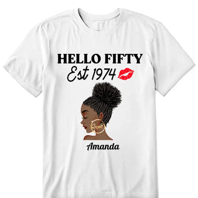 Vintage Customized Hello Fitty Shirt, Custom Birthday Shirt, Stepping Into 50 Like A Boss, 50th Birthday Shirt Ideas, 50th Birthday Shirts, 50th Birthday Shirt Ideas For Her