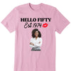 Vintage Customized Hello Fitty Shirt, Custom Birthday Shirt, Stepping Into 50 Like A Boss, 50th Birthday Shirt Ideas, 50th Birthday Shirts, 50th Birthday Shirt Ideas For Her