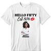 Vintage Customized Hello Fitty Shirt, Custom Birthday Shirt, Stepping Into 50 Like A Boss, 50th Birthday Shirt Ideas, 50th Birthday Shirts, 50th Birthday Shirt Ideas For Her