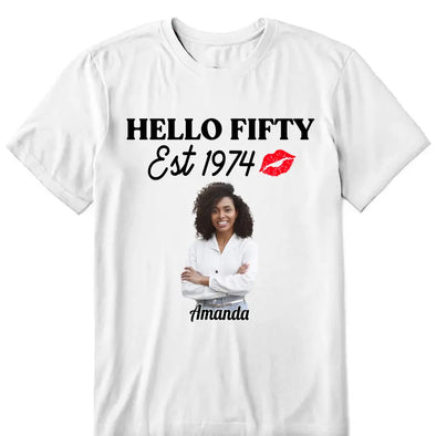 Vintage Customized Hello Fitty Shirt, Custom Birthday Shirt, Stepping Into 50 Like A Boss, 50th Birthday Shirt Ideas, 50th Birthday Shirts, 50th Birthday Shirt Ideas For Her