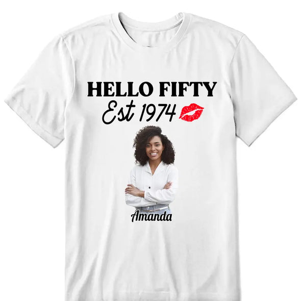 Vintage Customized Hello Fitty Shirt, Custom Birthday Shirt, Stepping Into 50 Like A Boss, 50th Birthday Shirt Ideas, 50th Birthday Shirts, 50th Birthday Shirt Ideas For Her