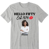 Vintage Customized Hello Fitty Shirt, Custom Birthday Shirt, Stepping Into 50 Like A Boss, 50th Birthday Shirt Ideas, 50th Birthday Shirts, 50th Birthday Shirt Ideas For Her
