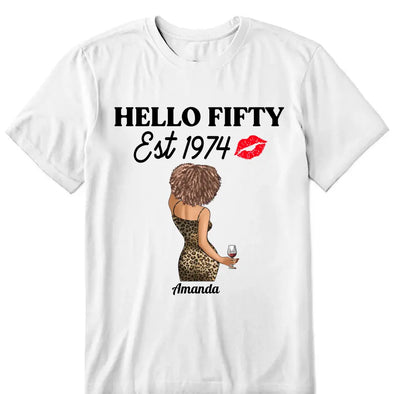 Vintage Customized Hello Fitty Shirt, Custom Birthday Shirt, Stepping Into 50 Like A Boss, 50th Birthday Shirt Ideas, 50th Birthday Shirts, 50th Birthday Shirt Ideas For Her