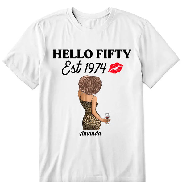 Vintage Customized Hello Fitty Shirt, Custom Birthday Shirt, Stepping Into 50 Like A Boss, 50th Birthday Shirt Ideas, 50th Birthday Shirts, 50th Birthday Shirt Ideas For Her