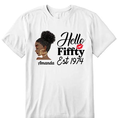 Vintage Customized Hello Fitty Shirt, Custom Birthday Shirt, Stepping Into 50 Like A Boss, 50th Birthday Shirt Ideas, 50th Birthday Shirts, 50th Birthday Shirt Ideas For Her