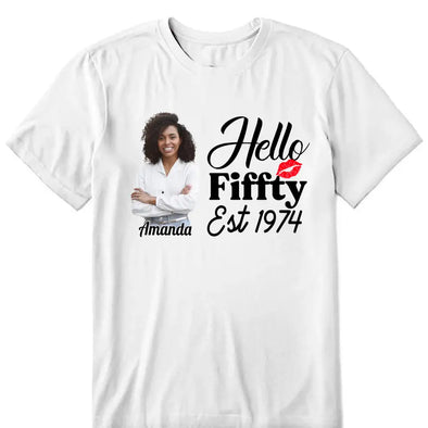 Vintage Customized Hello Fitty Shirt, Custom Birthday Shirt, Stepping Into 50 Like A Boss, 50th Birthday Shirt Ideas, 50th Birthday Shirts, 50th Birthday Shirt Ideas For Her