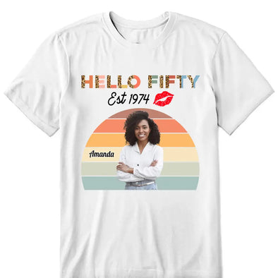 Vintage Customized Hello Fitty Shirt, Custom Birthday Shirt, Stepping Into 50 Like A Boss, 50th Birthday Shirt Ideas, 50th Birthday Shirts, 50th Birthday Shirt Ideas For Her