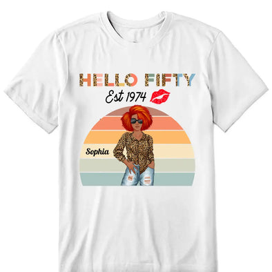 Vintage Customized Hello Fitty Shirt, Custom Birthday Shirt, Stepping Into 50 Like A Boss, 50th Birthday Shirt Ideas, 50th Birthday Shirts, 50th Birthday Shirt Ideas For Her