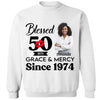 Blessed Grace and Mercy Since 1974 Shirt, Stepping into 50 like a boss, 50th birthday shirt ideas, 50th birthday shirts, 50th birthday shirt ideas for her
