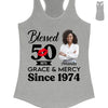 Blessed Grace and Mercy Since 1974 Shirt, Stepping into 50 like a boss, 50th birthday shirt ideas, 50th birthday shirts, 50th birthday shirt ideas for her